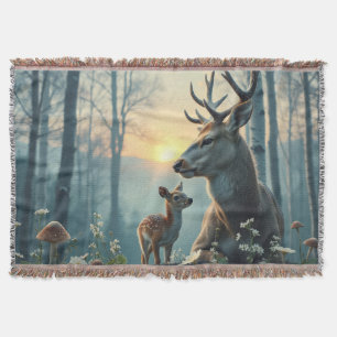 Hirsch und Hirschkalb bei Sonnenuntergang Decke