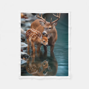 Hirsch und Kitz am Wasserbett Fleecedecke