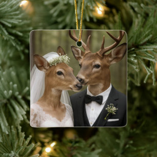 Hirsch und Reh Hochzeit im Wald Keramikornament