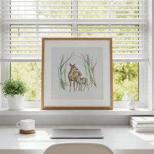Hirsch und Reh Wasserfarben-Wandkunstposter Poster