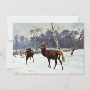 Hirsch und Ricke in einer winterlichen Landschaft Karte