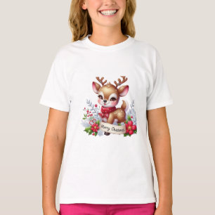 Hirsch- und Schneeflocken-Druck Kinder Freizeit-T- T-Shirt