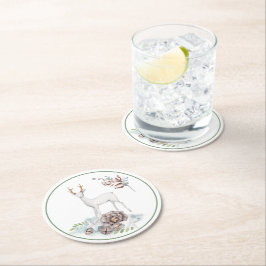 Hirsch- und Weihnachtsdekorationen in Pastellen Runder Pappuntersetzer