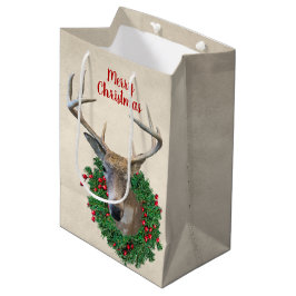 Hirsch und Weihnachtskranz Mittlere Geschenktüte