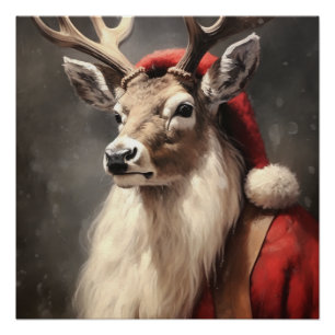 HIRSCH Verspieltes Vintage-Weihnachtsporträt Tier Poster