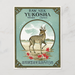 Hirsch Vintage Japanisches Seidenlabel Postkarte