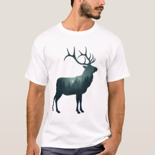 Hirsch-Wald-Silhouette Natur-Design T-Shirt