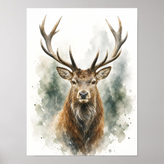 Hirsch-Wandkunst — Majestätiges Wasserfarbenporträ Poster