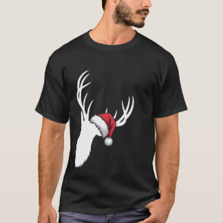 Hirsch Weihnachten Santa Hut Pyjama Weisswedelhirs T-Shirt