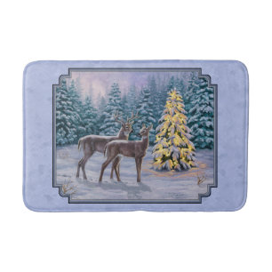 Hirsch & Weihnachtsbaum Winter Blue Badematte