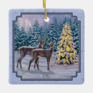 Hirsch & Weihnachtsbaum Winter Blue Keramikornament