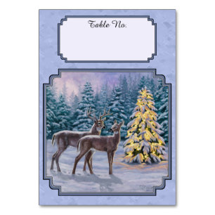 Hirsch & Weihnachtsbaum Winter Blue Tischnummer