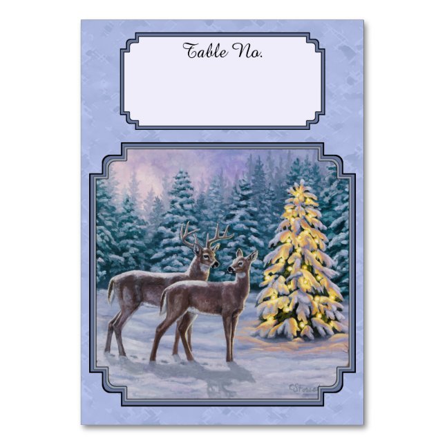 Hirsch & Weihnachtsbaum Winter Blue Tischnummer (Vorderseite)