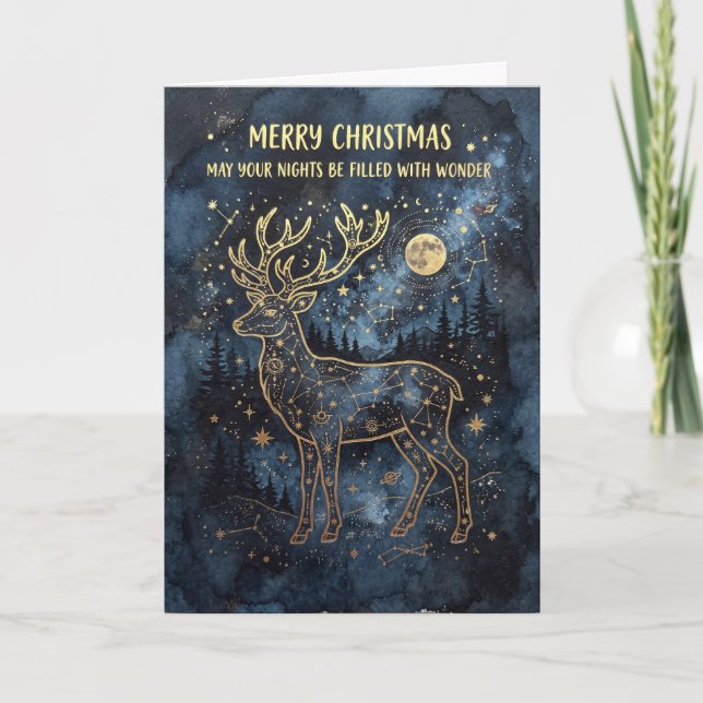 Hirsch Weihnachtskarte mit himmlischem Motiv Karte (Vorderseite)
