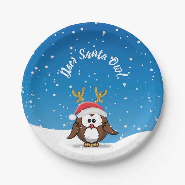 Hirsch Weihnachtsmann Eule Pappteller (Vorderseite)