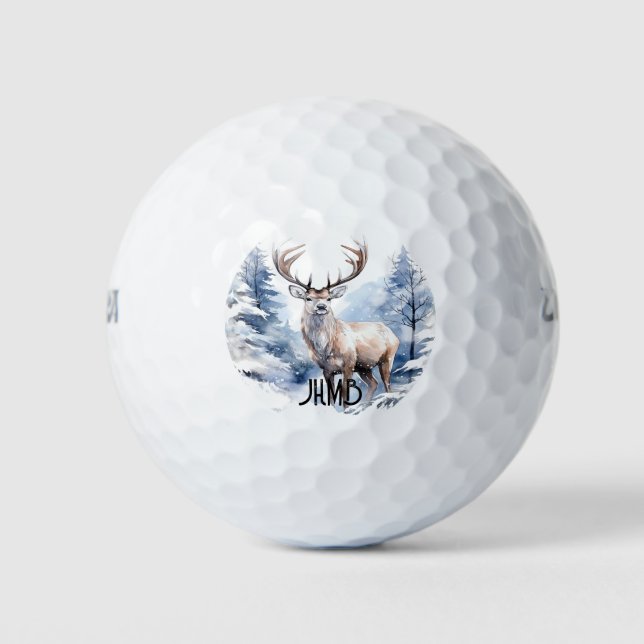 Hirsch Winter Reh Tier Monogramm Kunst Golfball (Vorderseite)