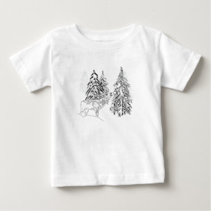 Hirsch, Winter, Wald, Weihnachtsbäume, einfarbig Baby T-shirt