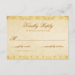 Hirschantler Damask Vintage Cream Wedding RSVP Karte
