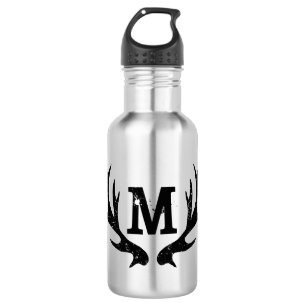 Hirschantler mit Monogramm Metallwasserflasche Trinkflasche