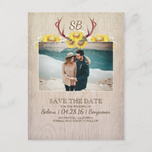 Hirschantler und Sonnenblumen Foto Save the Date Ankündigungspostkarte
