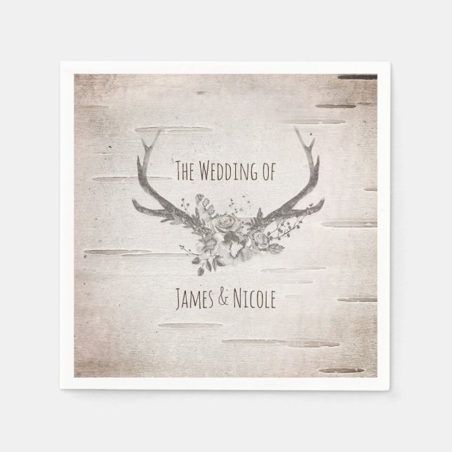 Hirschantlers & Birch Vintage Wedding Empfang Serviette (Vorderseite)