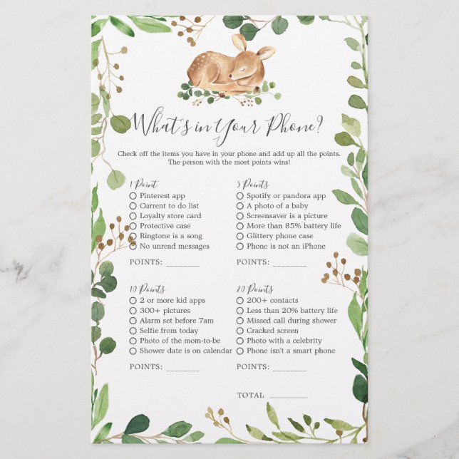 HirschBaby-Dusche Was ist in Ihrem Telefon? (Vorderseite)