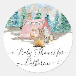 Hirschbärenwaldtiere Floral Rustikale Kinderdusche Runder Aufkleber