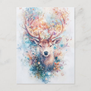 Hirschbock mit floralem Geweih und Wildblume Postkarte