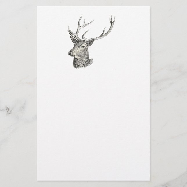 Hirschbuck Kopf mit Antlern Schwarz und Weiß Kunst Briefpapier (Vorderseite)