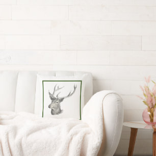 Hirschbuck Kopf mit Antlern Schwarz und Weiß Kunst Kissen