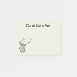 Hirschbuck Kopf mit Antlern Schwarz und Weiß Kunst Post-it Klebezettel
