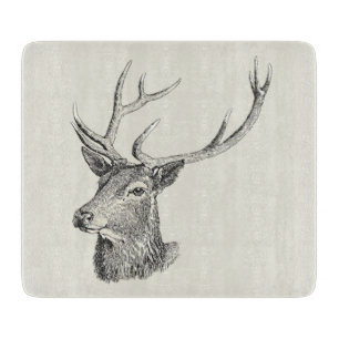 Hirschbuck Kopf mit Antlern Schwarz und Weiß Kunst Schneidebrett