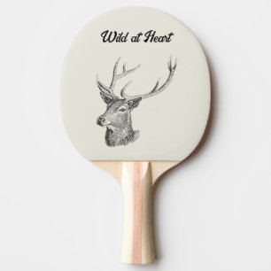 Hirschbuck Kopf mit Antlern Schwarz und Weiß Kunst Tischtennis Schläger