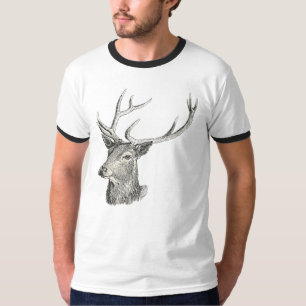 Hirschbuckkopf mit Antlern Jagd Zeichnend T-Shirt