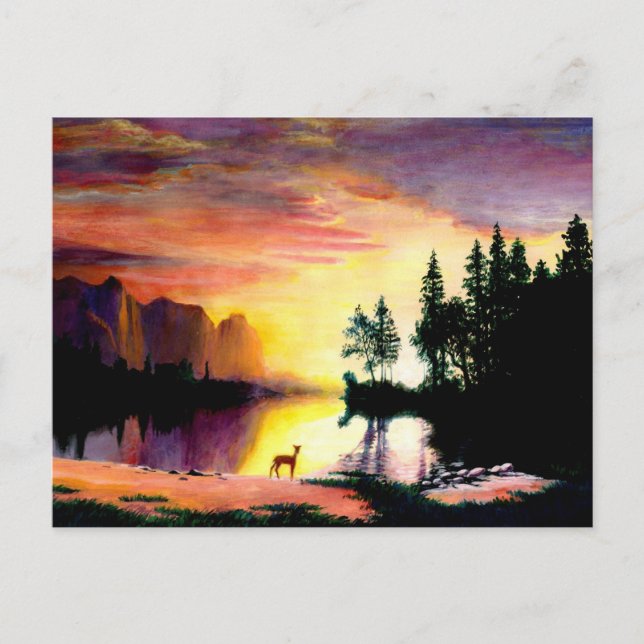 Hirsche am Morgengrauen Foto drucken Postkarte (Vorderseite)