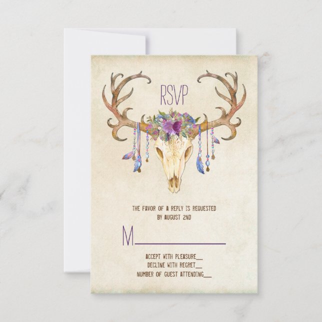 Hirsche Antler Rustic Country Wedding UAWG RSVP Karte (Vorderseite)