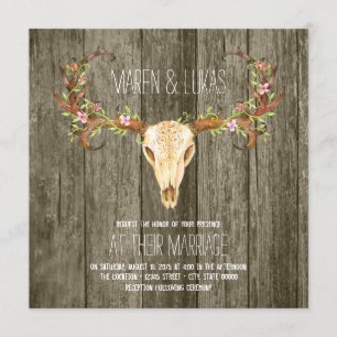 Hirsche Antler Rustic Wood Southwestern Wedding Einladung