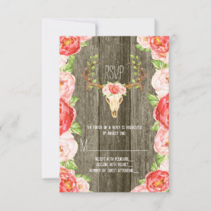 Hirsche Antler Rustic Wood Southwestern Wedding RSVP Karte