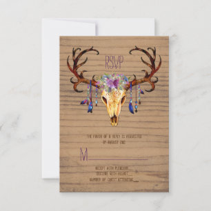 Hirsche Antler Skull Rustic Country Wedding UAWG RSVP Karte