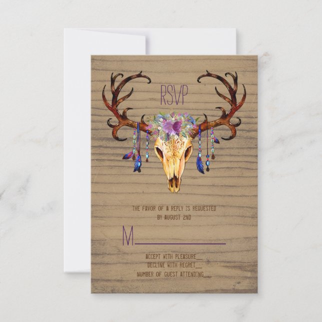 Hirsche Antler Skull Rustic Country Wedding UAWG RSVP Karte (Vorderseite)