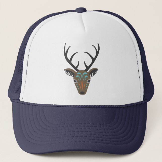 Hirsche Antler Woodland Wildlife Modern Totem Hat Truckerkappe (Vorderseite)