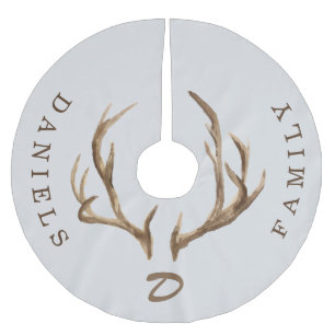 Hirsche antlers rustikale mit Monogramm Familienna Polyester Weihnachtsbaumdecke
