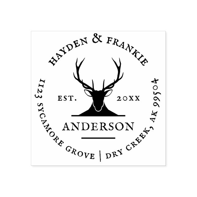 Hirsche Antlers Rustikale Verheiratete Rücksendead Gummistempel (Prägung)