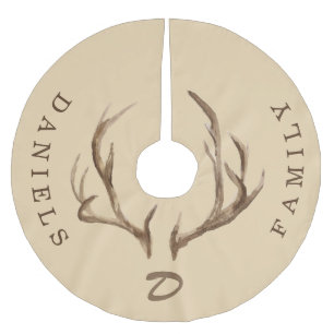 Hirsche antlers rustikales mit Monogramm Familienn Polyester Weihnachtsbaumdecke