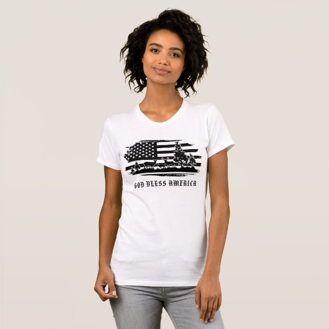 *~* Hirsche AP27 Wald A Pines American Flag Shirt (Vorne ganz)