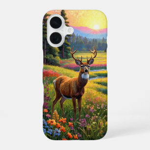 Hirsche auf einer Wiesenblumenwiese iPhone 16 Hülle
