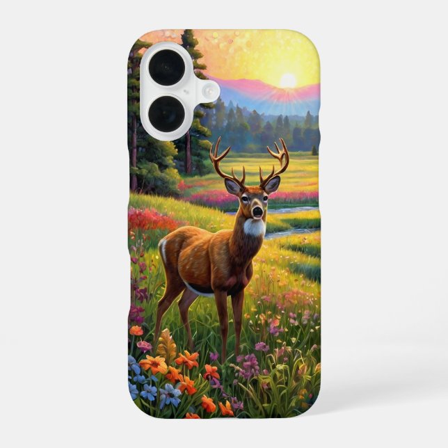 Hirsche auf einer Wiesenblumenwiese iPhone 16 Hülle (Rückseite)
