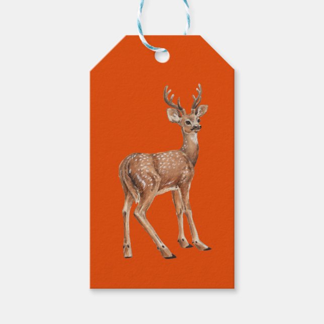 Hirsche auf Rot Geschenkanhänger (Vorderseite)