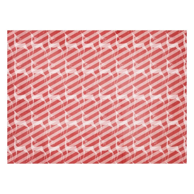 Hirsche auf rotem und rosafarbenem Diagonal Stripe Tischdecke (Vorderseite (Horizontal))
