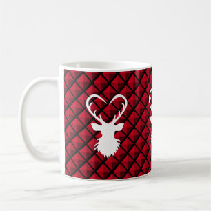 Hirsche auf schwarzem und rotem Diamantmuster Kaffeetasse